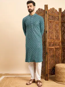 House of Pataudi Men Embroidered Straight Kurta