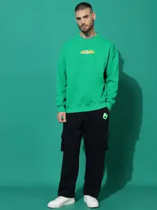 GRIFFEL Men Graphic Printed Oversized Mid-Rise Round Neck Long Sleeves Tracksuits