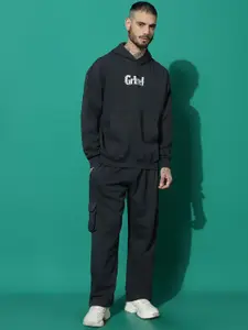 GRIFFEL Men Printed Oversized Fit Hooded Tracksuit