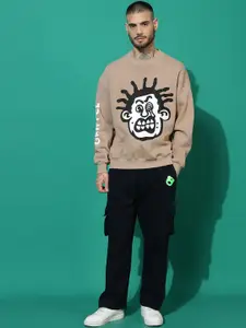 GRIFFEL Printed  Round Neck Long Sleeves  Oversized Sweatshirt & Trackpants