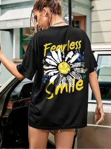 London Hills Women Printed Drop-Shoulder Sleeves  Oversized T-shirt