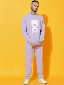 GRIFFEL Men Graphic Printed Oversized Mid-Rise Round Neck Long Sleeves Tracksuits