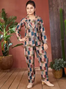 BAESD Girls Printed Pure Cotton Top & Trousers With Jacket