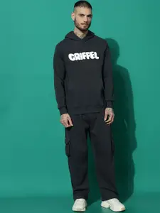 GRIFFEL Men Brand Logo Printed Oversized Mid-Rise Hooded Long Sleeves Tracksuits