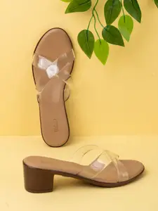 Inc 5 Women Transparent Round Toe Mules Block Heels