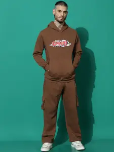 GRIFFEL Men Brand Logo Printed Hooded Tracksuits