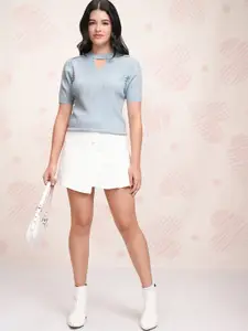 Basics By Tokyo Talkies Women Cable Knit Pullover with Embellished Detail