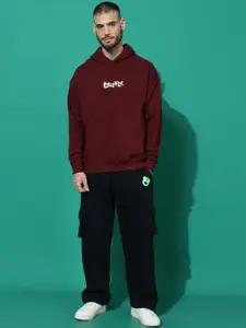 GRIFFEL Men Graphic Printed Oversized Mid-Rise Hooded Long Sleeves Tracksuits