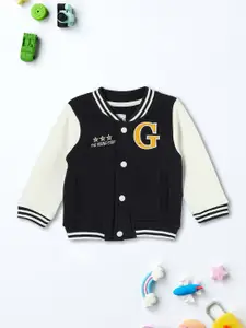 max Boys Polyester Crop Varsity Jacket with Patchwork