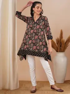 FASHOR Women Floral Printed V-Neck Pure Cotton A-Line Kurti