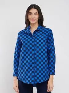 Pink Fort Checked Roll-Up Sleeves Cotton Boxy Top