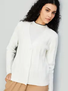 max Women Striped V-neck Cardigan Sweater