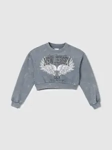 max Girls Graphic Printed Round Neck Crop Sweatshirt