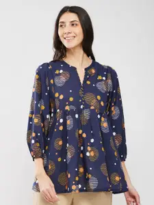 Pink Fort Cotton Print Play Top - Navy Blue