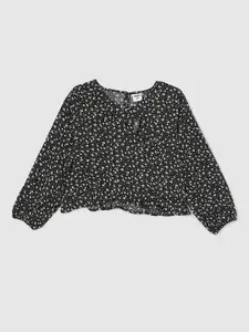 max Girls Floral Printed Cotton Round Neck Long Sleeves Top