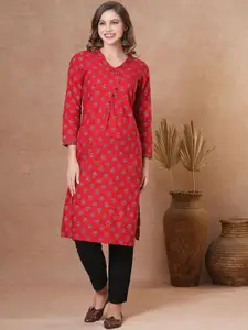 FASHOR Women Ethnic Motifs Printed Kantha Work Kurta