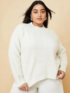 max Women Striped Round Neck Pullover with Embellished Detail