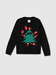 max Boys Printed Round Neck Long Sleeves Pullover Sweater