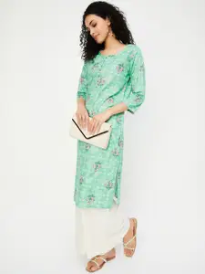 max Women Floral Embroidered Flared Sleeves Mirror Work Kurta