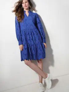 Vero Moda Women Cotton Self Design Cuffed Sleeves Fit & Flare Dress