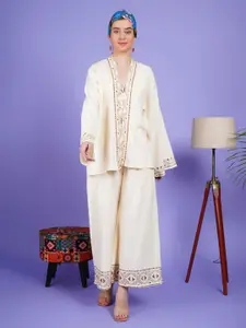 Boholyfe Printed Khadi Cotton Top With Palazzo & Shrug