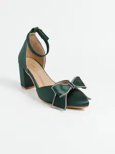 PURPLEHUNT Embellished PU Slim Heeled Peep Toes with Bows