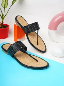 Anouk Women Textured One Toe Flats with Laser Cuts