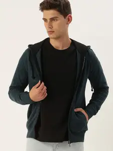 ARISE Men Cotton Self Design Hooded Sweatshirt