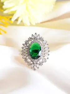 Silvermerc Designs Sliver-Plated American Diamond-Studded Oval Finger Ring