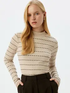 Koton Women Striped Turtle Neck Long Sleeves Pullover Sweater