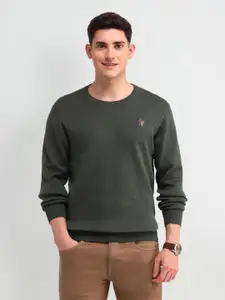 U.S. Polo Assn. Denim Co. Men Pure Cotton Round Neck Long Sleeves Sweaters