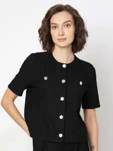 Vero Moda Women Self Design Round Neck Short Sleeves Top