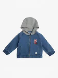Ed-a-Mamma Baby Boys Typography Outdoor Denim Jacket with Patchwork