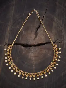 Kushal's Fashion Jewellery Gold-Plated Stone Studded & Beaded Antique Necklace