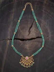 Kushal's Fashion Jewellery Gold-Plated Stone Studded & Beaded Antique Necklace