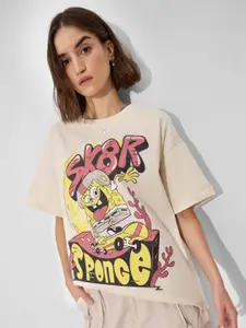 The Souled Store Women Typography Spongebob Printed Oversized T-shirt