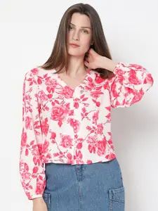 Vero Moda Women Floral Printed V-neck Cuffed Sleeves Top