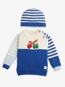 Ed-a-Mamma Baby Boys Colourblocked Cotton Pullover With Beanie