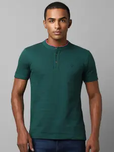 Allen Solly Striped Band Collar Slim Fit Pure Cotton T-shirt