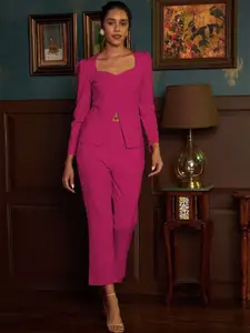Roadster Magenta Sweetheart Neck Long Sleeves Top With Trouser