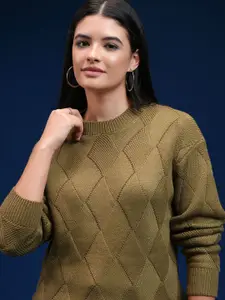Tokyo Talkies Women Geometric Self Design Pullover