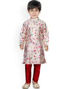 BAESD Boys Floral Printed Regular Dupion Silk Kurta with Pyjamas