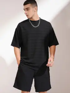 HIGHLANDER Self Design Round Neck Short Sleeves T-Shirt With Shorts