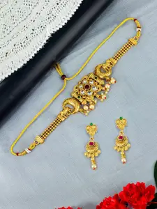 PRIVIU  Gold Plated Kundan Studded Necklace and Earrings