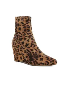 London Rag Women Leopard Printed Wedge Heeled Regular Boots