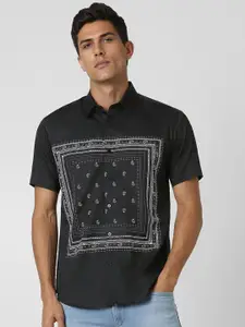 V Dot Men Slim Fit Opaque Printed Party Shirt