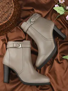 The Roadster Lifestyle Co Women Casual Slim-Heeled Buckle Detail Ankle Boots