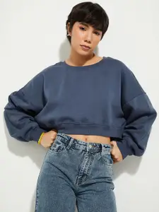 MAX URB_N Women Solid Boxy Crop Sweatshirt