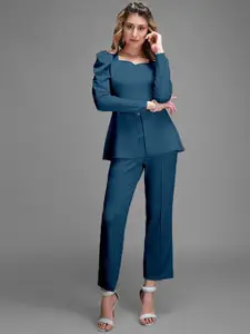 Roadster Teal Sweetheart Neck Long Sleeves Top With Trouser