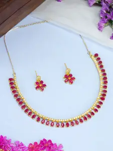 PRIVIU Gold-Plated American Diamond Studded Necklace and Earrings